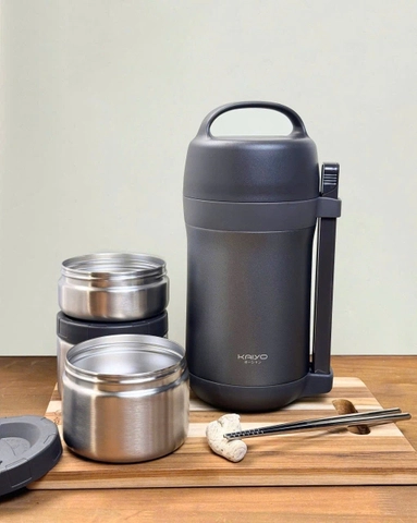 Hộp cơm giữ nhiệt Kaiyo 1600ml màu ghi - Hình ảnh 4