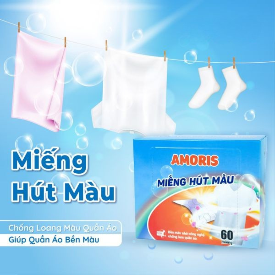 Miếng hút màu - Chống loang màu quần áo (60 tờ/hộp) Amoris - HHAMI04 - Hình ảnh 2