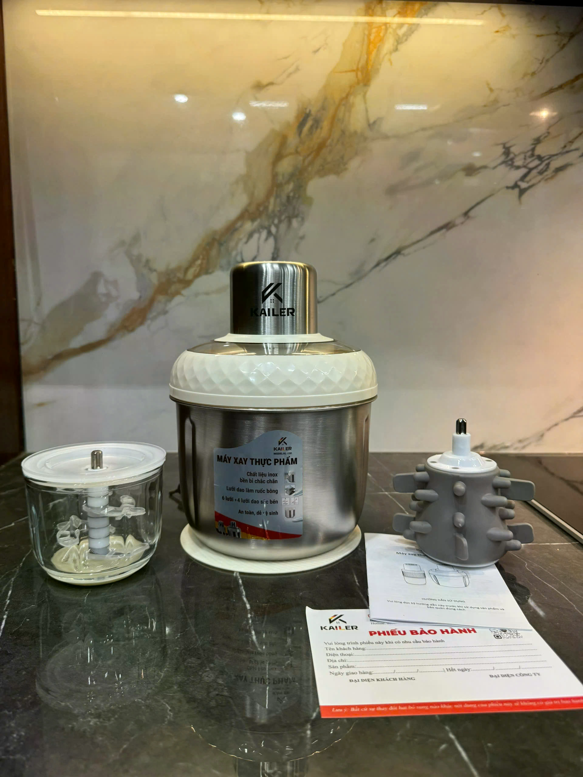 Máy xay thịt Kailer 2 cối có lõi đánh ruốc, bóc tỏi KL-230 - Hình ảnh 2