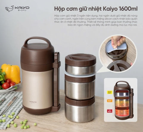 Hộp cơm giữ nhiệt Kaiyo 1600ml màu nâu - Hình ảnh 2
