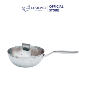 Chảo inox sâu lòng có vung kính 24cm Kaiyo