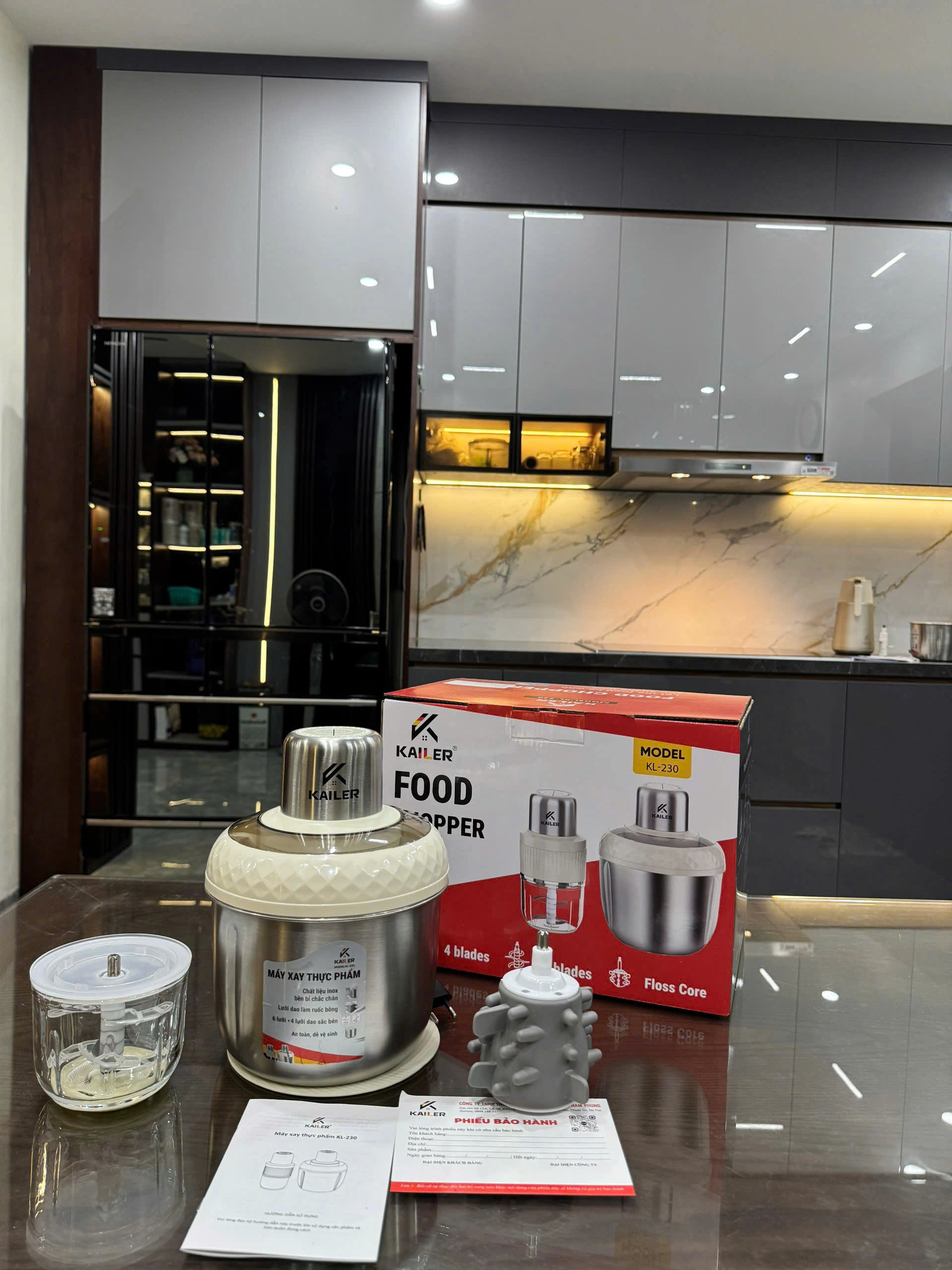 Máy xay thịt Kailer 2 cối có lõi đánh ruốc, bóc tỏi KL-230 - Hình ảnh 3